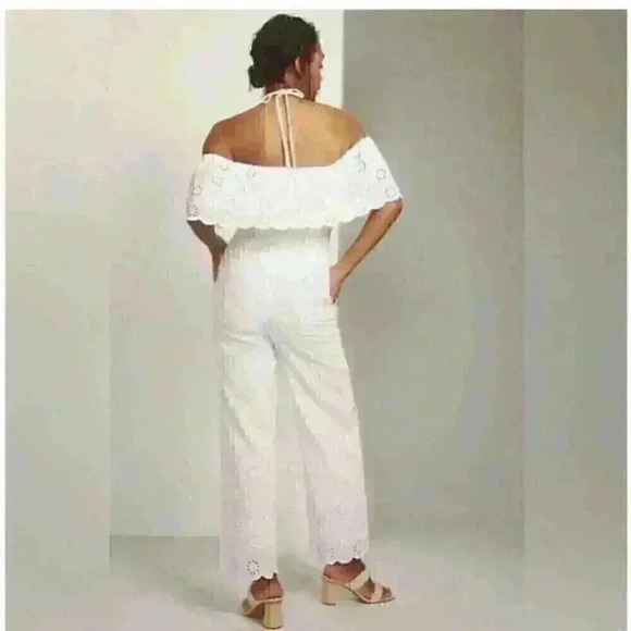 Anthropologie Maeve Athena Eyelet Off-Shoulder Jumpsuit Sz 4 - Picture 2 of 10